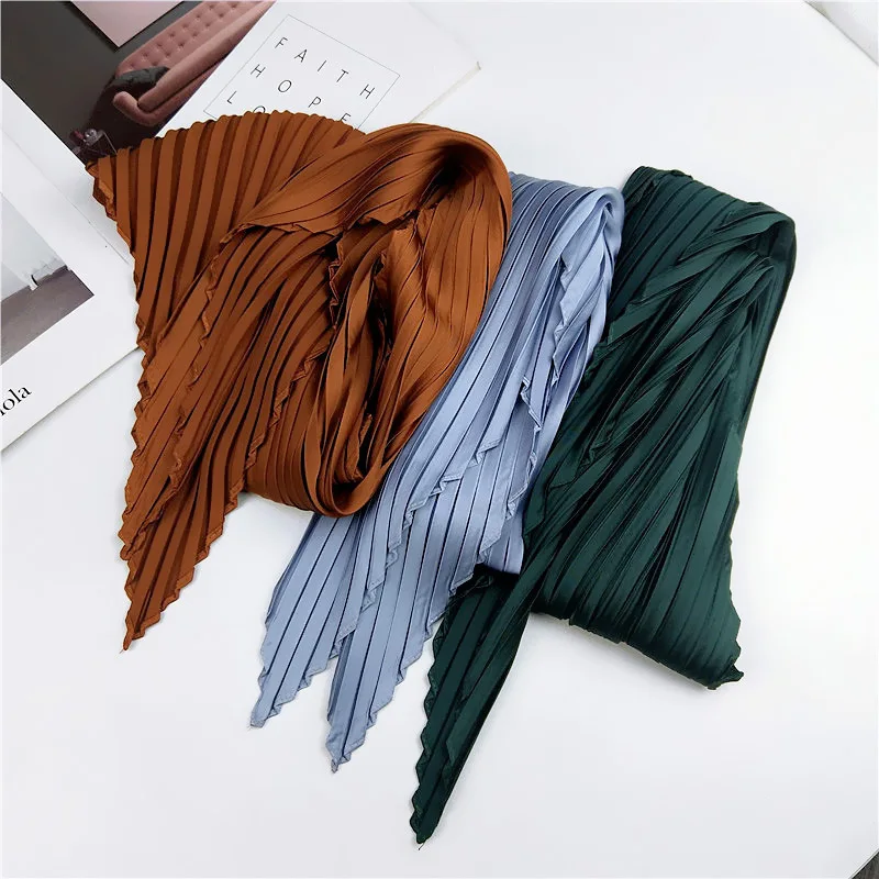 2024 Spring/Summer New Solid color 70*70cm Square Scarf Breathable Pleats Neckerchief Women’s Decorate Imitation Silk Bandannas