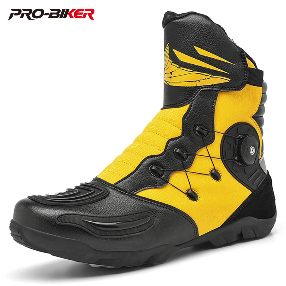 

37-48 Motorcycle Boots Non-Slip Studded Boots Leather Enduro Motorcycle Boots Men's Biker Boot Four Seasons Riding Racing Shoes