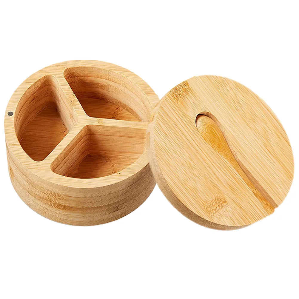 

Bamboo Seasoning Box Spice Storage Dispenser Pepper Salt and Container Jars Wood Sugar Tray Containers