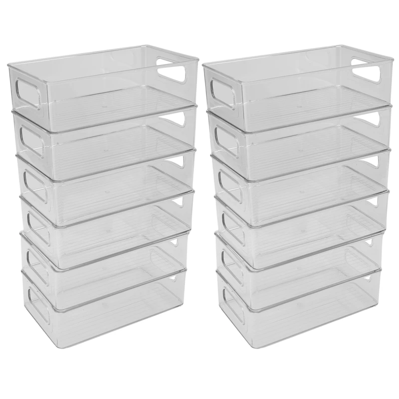 

12Pcs Refrigerator Organizer Bins Stackable Fridge Organizers With Cutout Handles Clear Plastic Pantry Storage Rack