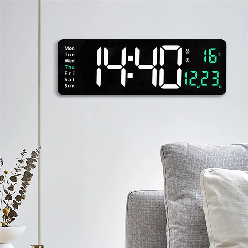 

Living Room LED Digital Wall Clock Brightness Adjustment Temperature Date Timing Electronic Clock with Backlight Remote Control