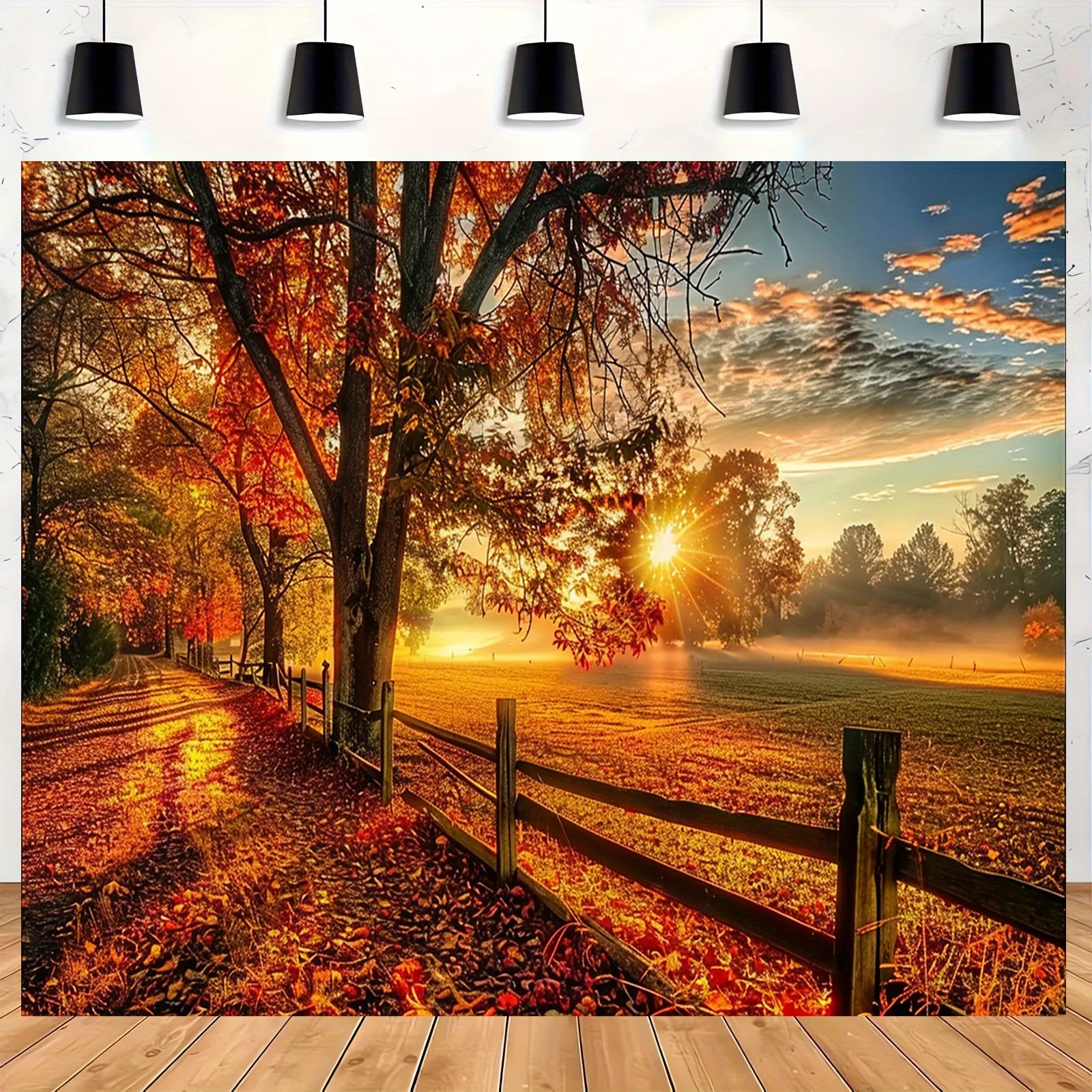 Autumn Forest Tapestry Golden Sunset Fall Leaves Nature Landscape Wall Art Home Decor Elevate Your Space Simple Installation