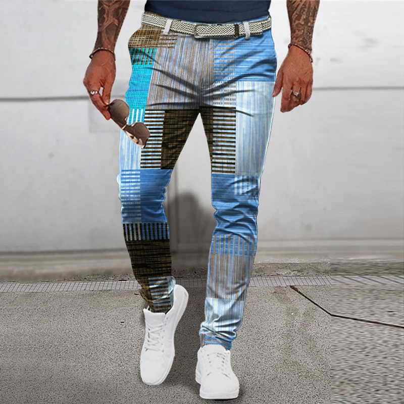 Men's Spring And Summer Comfort Business Pants Plaid 3D Printed Fashion Casual Suit Pants Straight Leg Pants