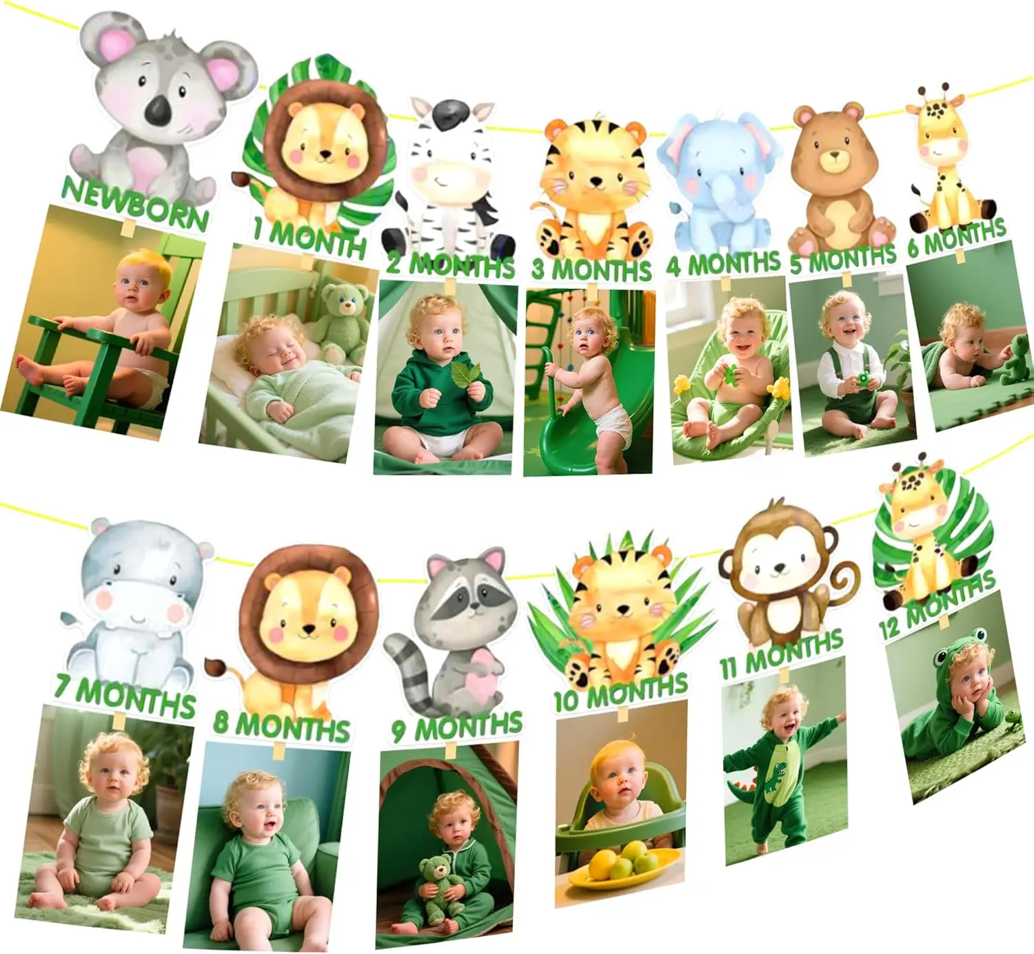 Dschungeltier 1. Geburtstag Deko 12 Monate Fotobanner Wilde Tiere Dekorationen Safari-Tier-Thema Meilenstein-Party-Zubehör