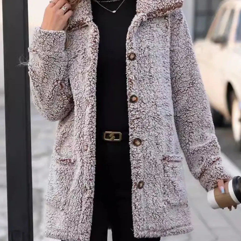 

Женский европейско-американский повседневный свободный однобортный кардиган средней длины с лацканами, осенне-зимняя новая мода