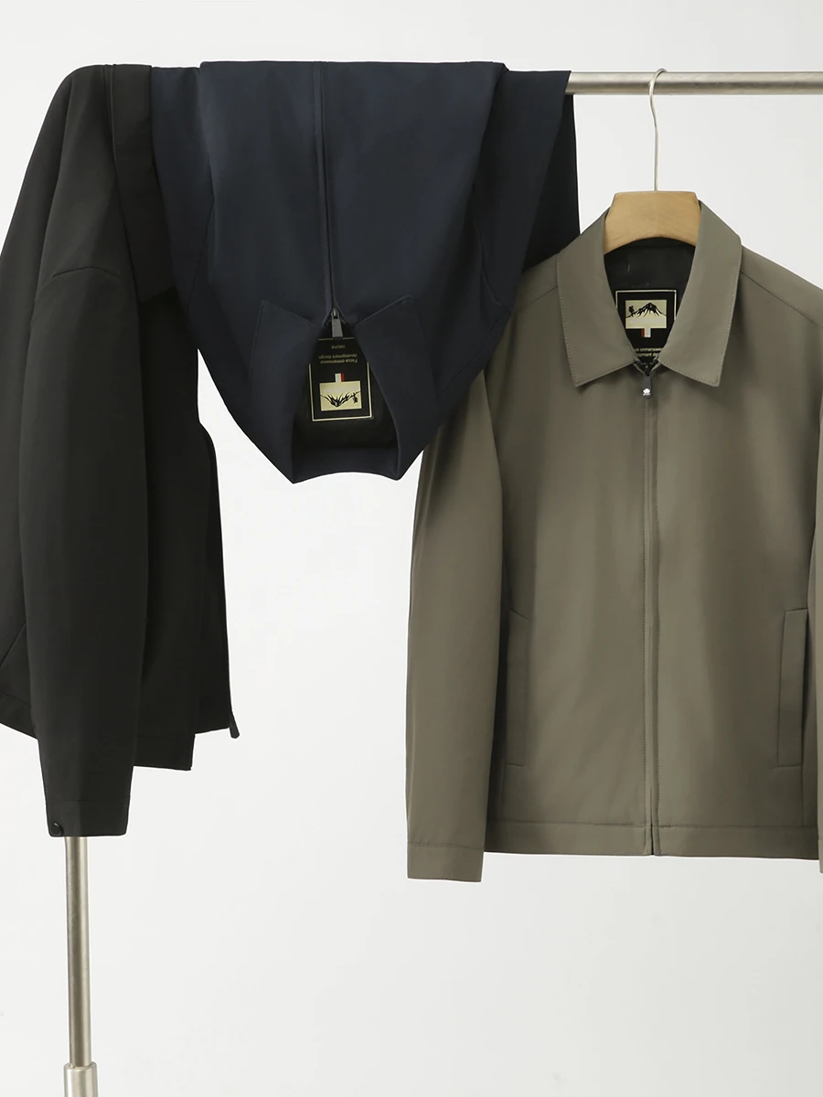 

Men's Casual Busin Sle irt Jaet Stand Collar Long Sve Polyester Fiber Stand Fit Autumn Wear Faionable