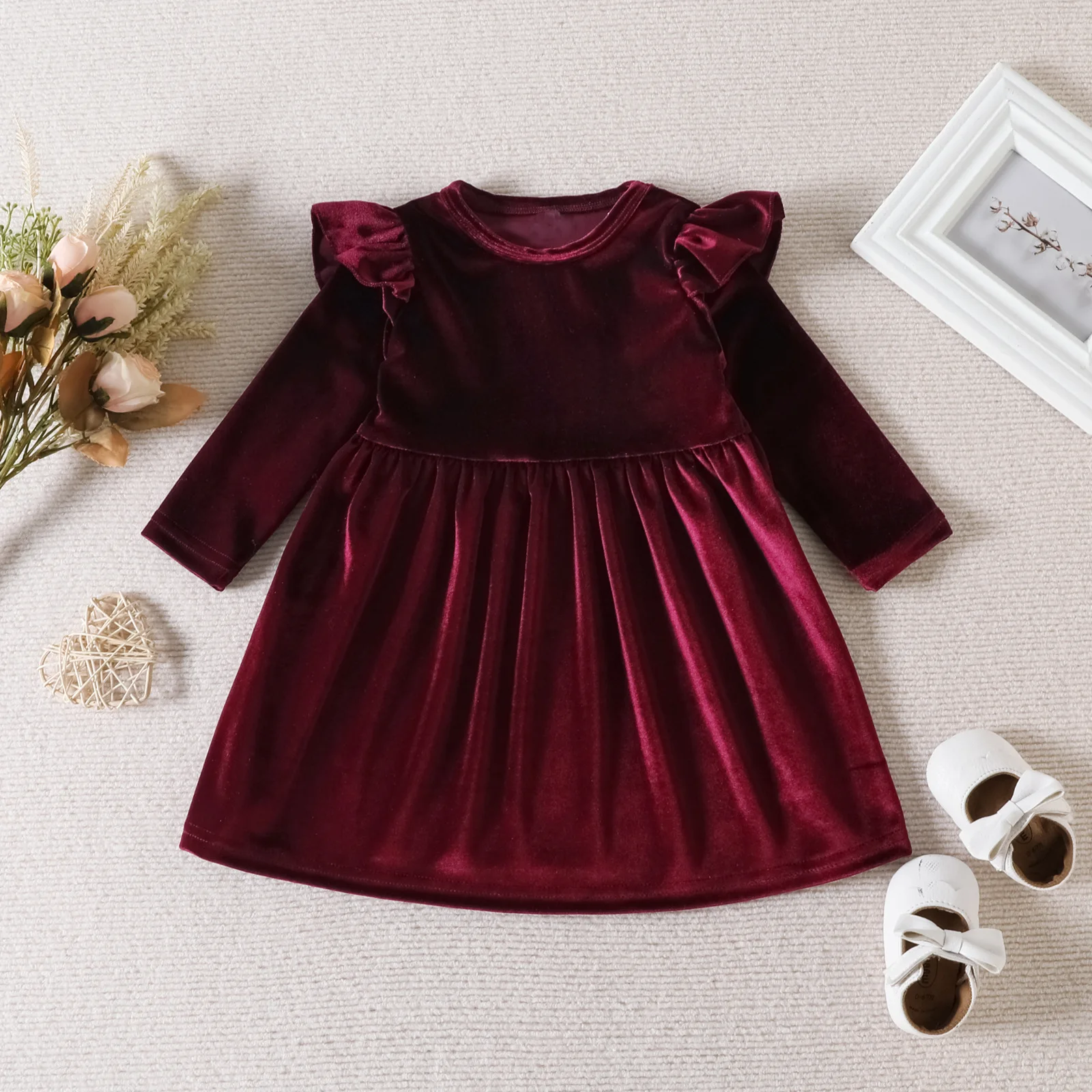 1-5 Years Toddler Girls Christmas Dress Autumn Long Sleeve Party Dresses Soild Princess Dress Winter Velvet New Year Costume image 3