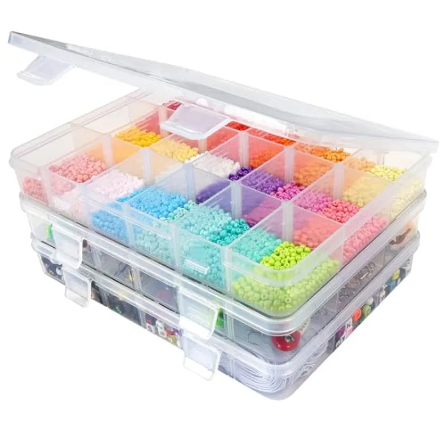 

3 Pack 7.9 x 5.8 inch Plastic Organizer Box with Adjustable Dividers 18 Grids Clear multi Compartment Storage Container Small C