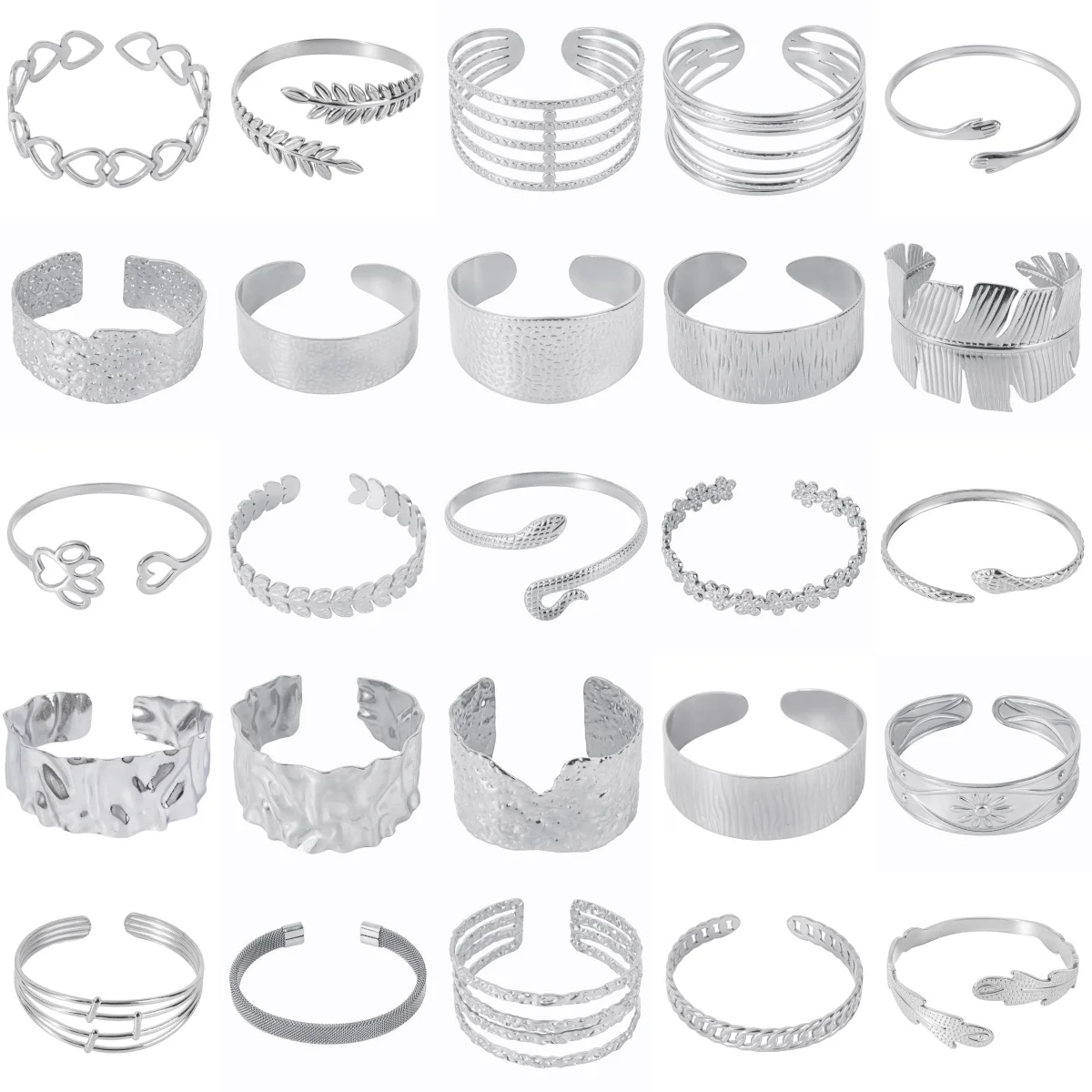 

1Pc Vintage Chunky Stainless Steel Bangle Heart Flower Texture Originality Bangles Opening No Fade Steel Color Wrist Accessories