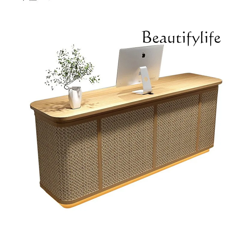 New product wabi-sabi wind bar cashier counter clothing store counter B & B restaurant restaurant bar table rattan front desk