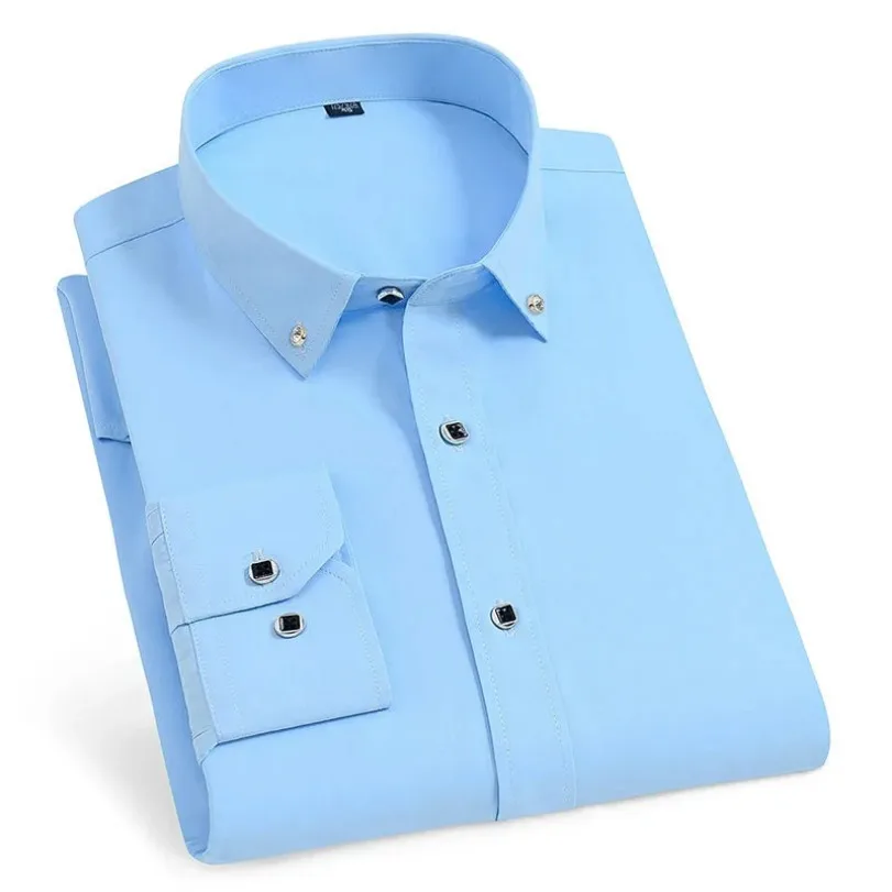 Herren Langarmhemd mit Manschettenknöpfen Freizeithemd Markenhemd Einfarbig Weiß Schwarz Blau Slim Fit Manschetten Arbeitshemd