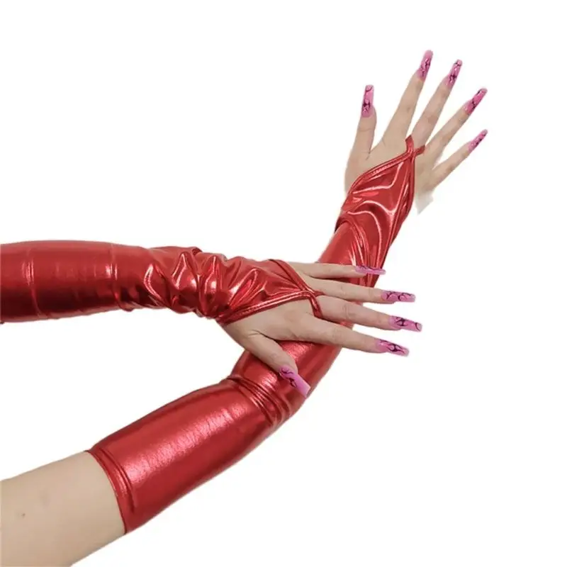 39BD Dehnbare, glänzende Handschuhe mit weichem Futter, 48 Länge für Tanzaufführungen und klassische Mode – Detail 5
