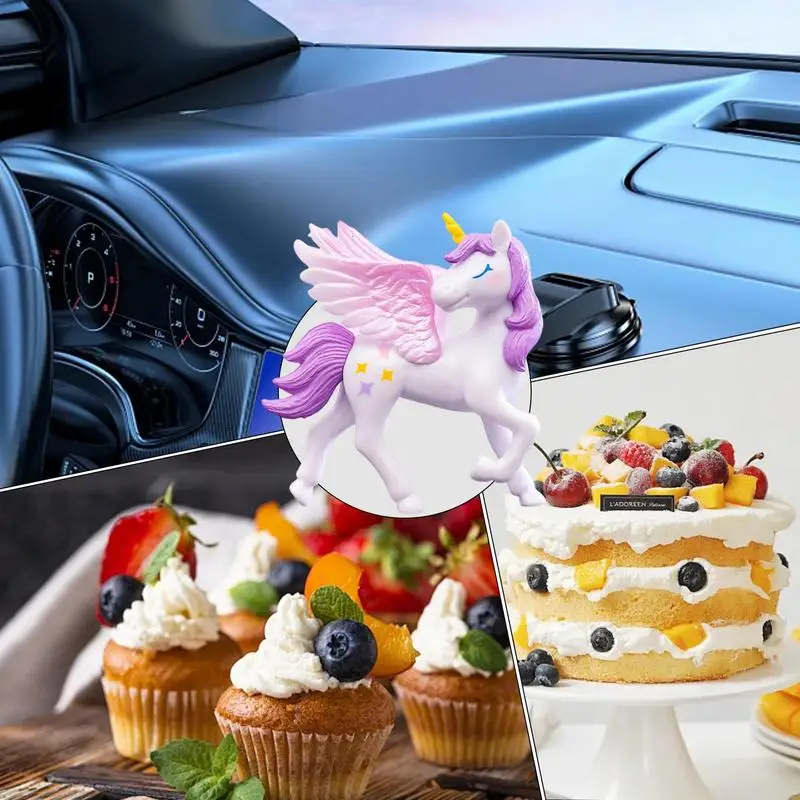 Horse Figure Cake Topper Cartoon Horse Birthday Cake Decorations With Wings Single-Horned Animal Statue For Car Ornament