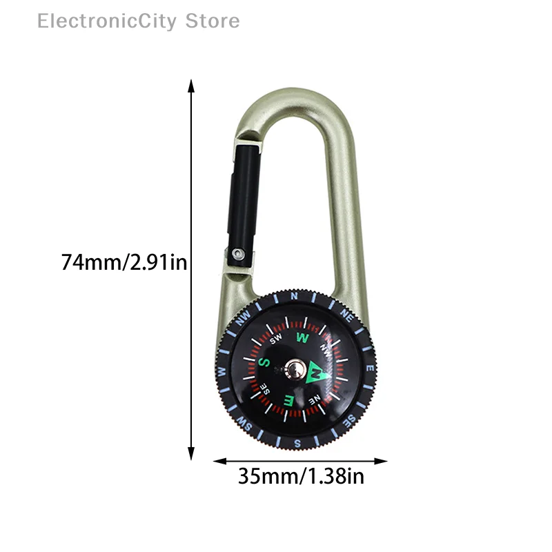 1PC Metal Outdoor Key Buckle Compass Double-sided Mountaineering Compass Multifunctional Thermometer North Needle Buckle