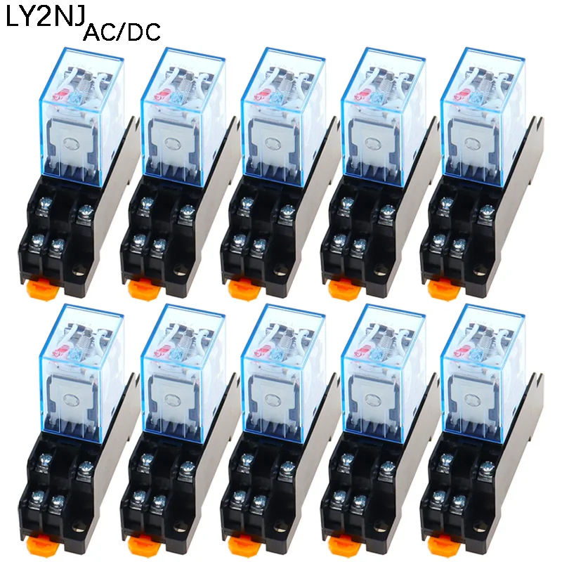 10 zestaw LY2NJ HH62P HHC68A-2Z elektroniczny mikro przekaźnik elektromagnetyczny 10A 8PIN cewki DPDT z podstawą gniazda DC12V,24V AC110,220V