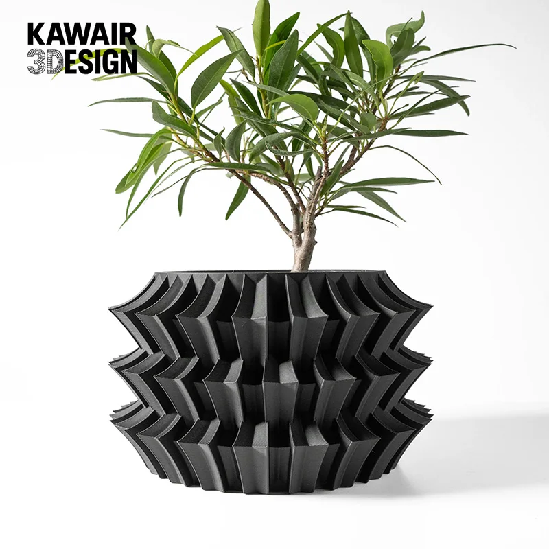 3D Printed Eco-Friendly Irregular Geometry Plant Pot Textured Lines Biodegradable maceta for Home Decoration  Sustainable Gift
