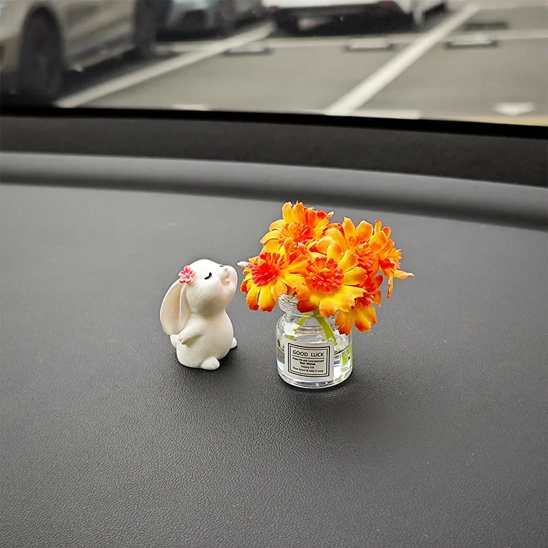 Lapin monté sur voiture, parfum Floral, ornement de guérison, Console romantique et fantastique, ornements centraux automobiles