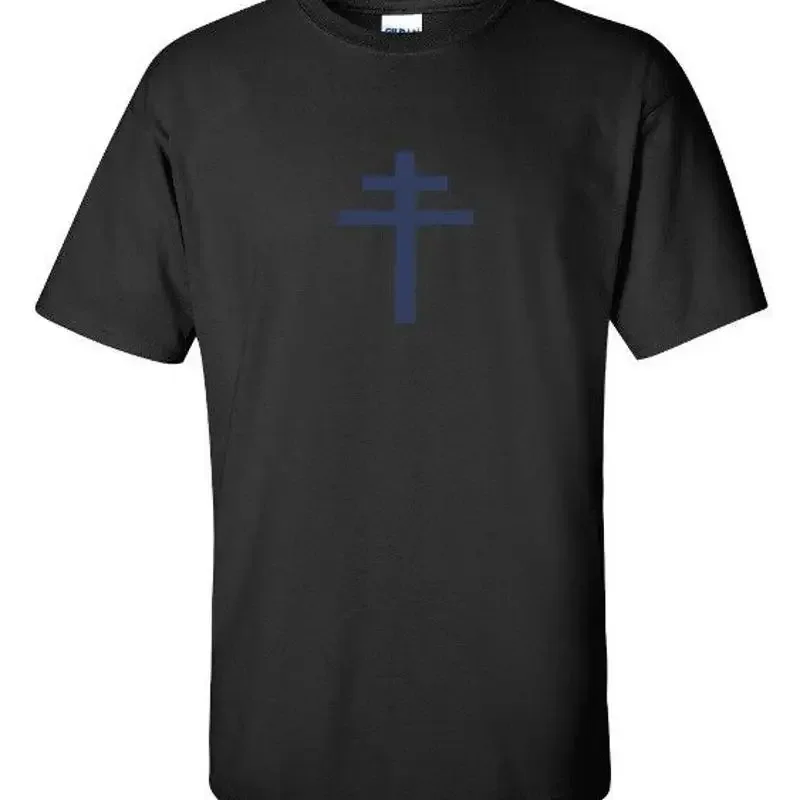 T-shirt bleu marine avec croix des Templiers de Lorraine, chrétien, Jésus, noir