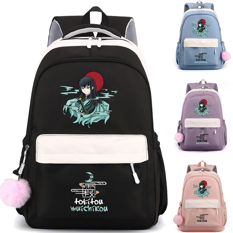 

Demon Slayer Backpack Tokitou Muichirou Print Boys Girls Nylon Large-capacity Schoolbag Fashion Kimetsu No Yaiba Anime Knapsack