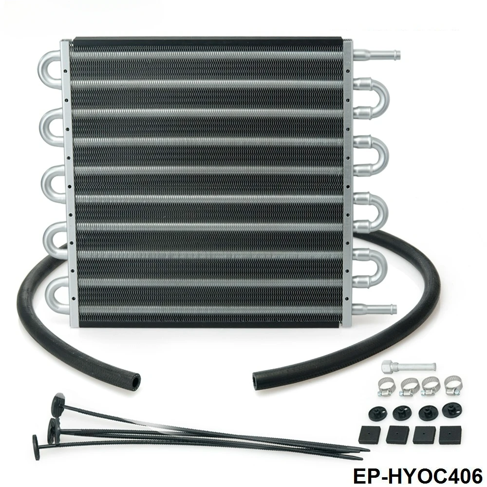 

10 Row Black Aluminum Remote Transmission Oil Cooler/Auto-Manual Radiator Converter Kit EP-HYOC406