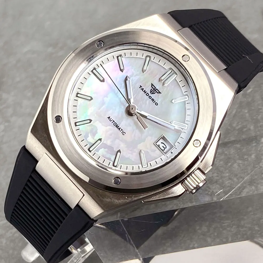 Tandorio 200M Duiken 40 Mm Zwart Wit Shell Wijzerplaat Lume NH35 Automatische Mannen Horloge Saffierglas Roestvrij Stalen Armband 2025