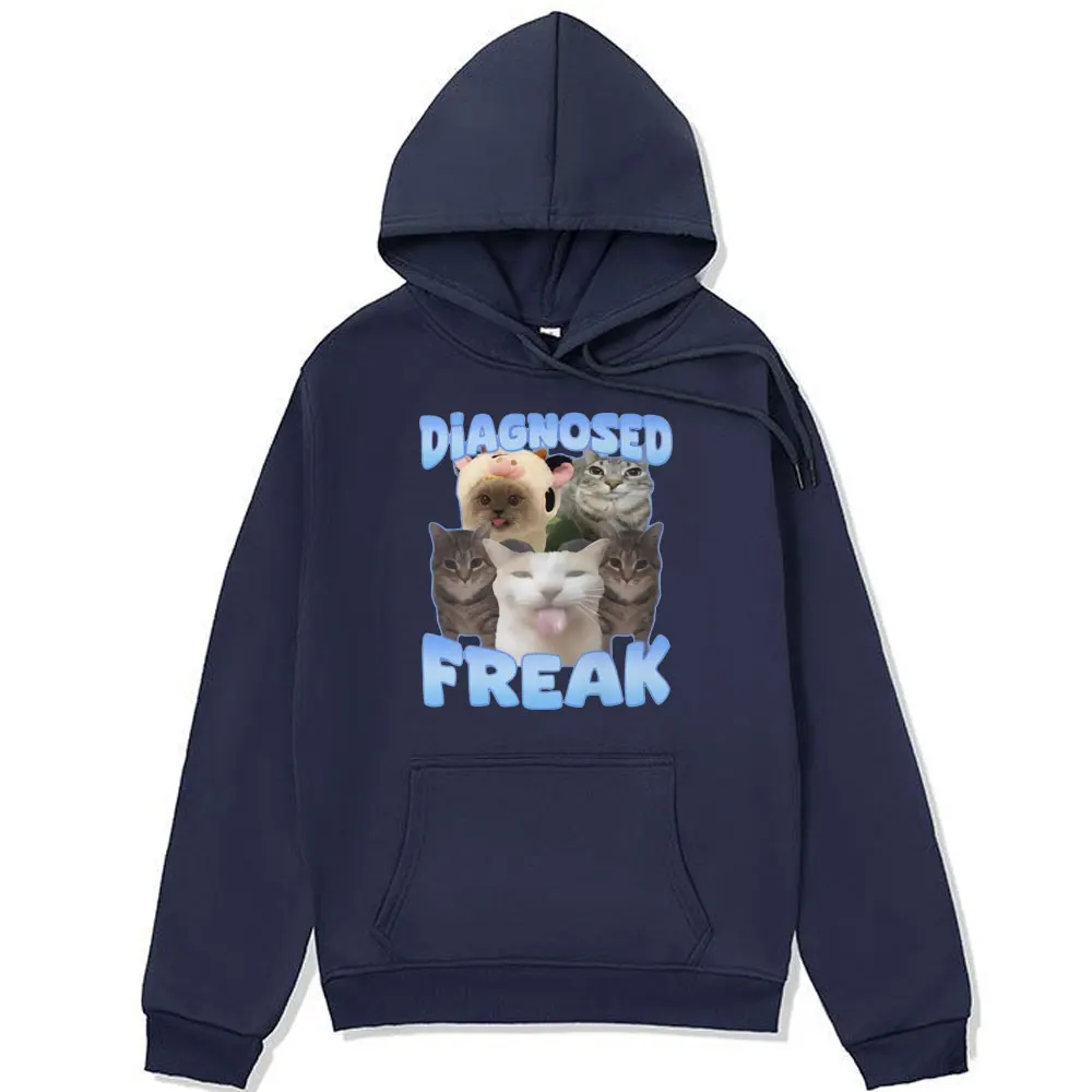 Diagnosed Freak Funny Watermelon Cat Meme Print Hoodie Male Aesthetic Oversized Sweatshirts Men Women Cartoon Fleece Pullover