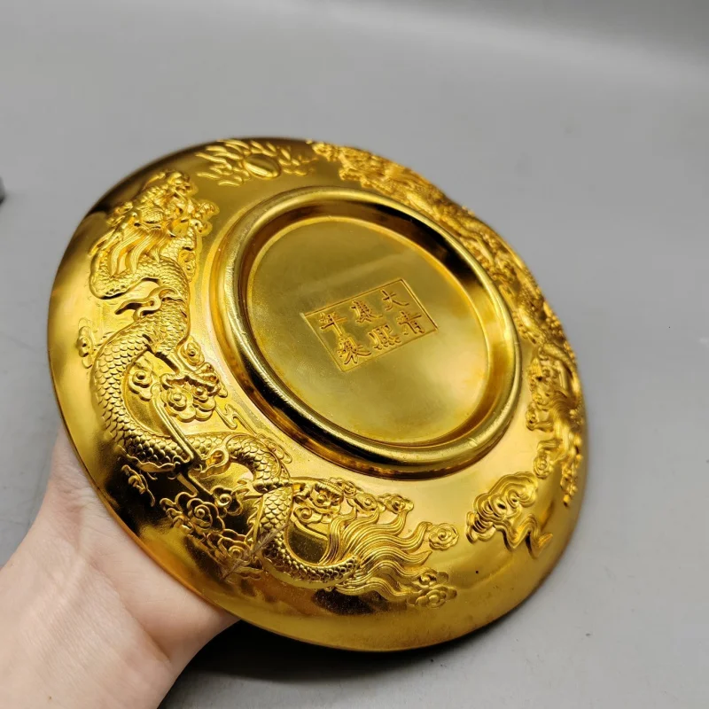 Early Pure Copper Large Bagua Plate Jinbao Plate Decoration Daqing Kangxi Year Crafts Gold Swing Decoration