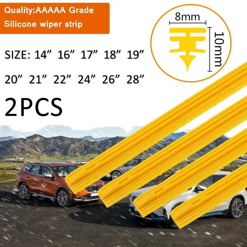 2PCS Car Wiper Blade Windscreen yellow silica gel Replacement Strip 8MM 14