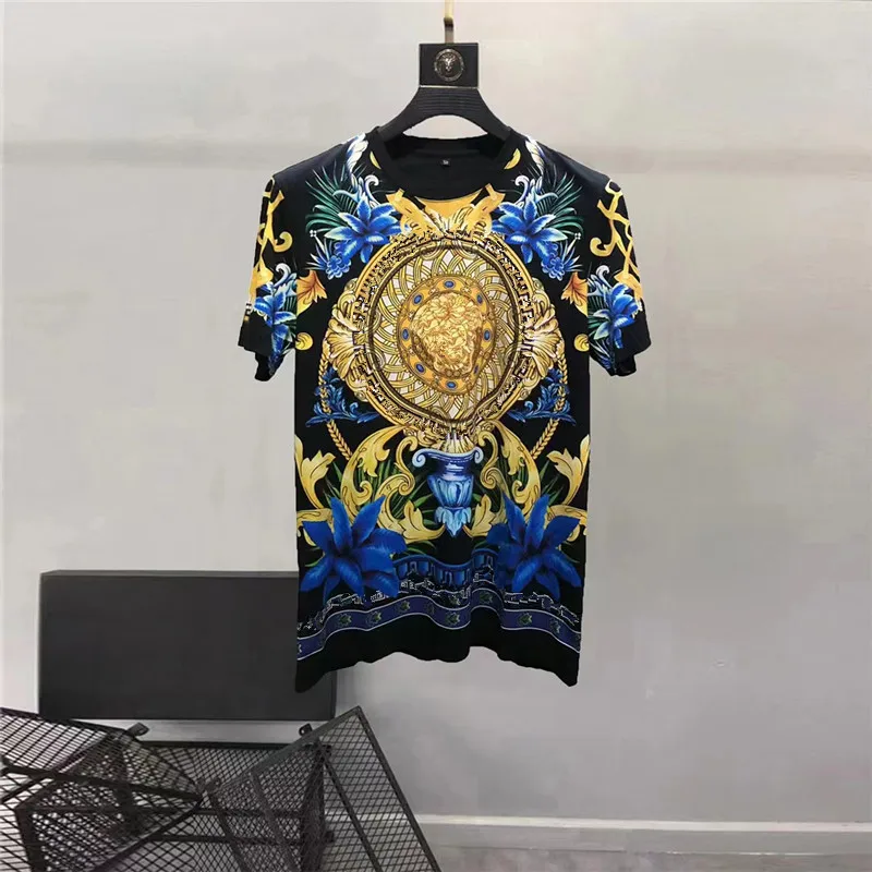 Europe and the United States men\'s 2024 summer new Round neck Short sleeve vintage print fashion Casual T-shirt