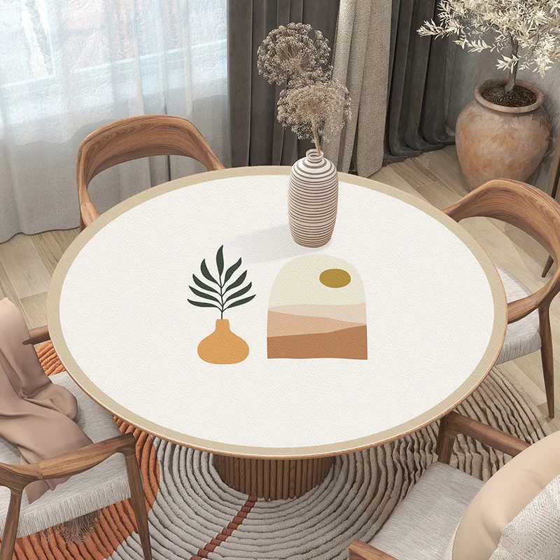 

PU Leather Round Table Covers Tablecloth Modern Style Waterproof Oil Proof Coffee Tablecloths Home Kitchen Dinner Decor