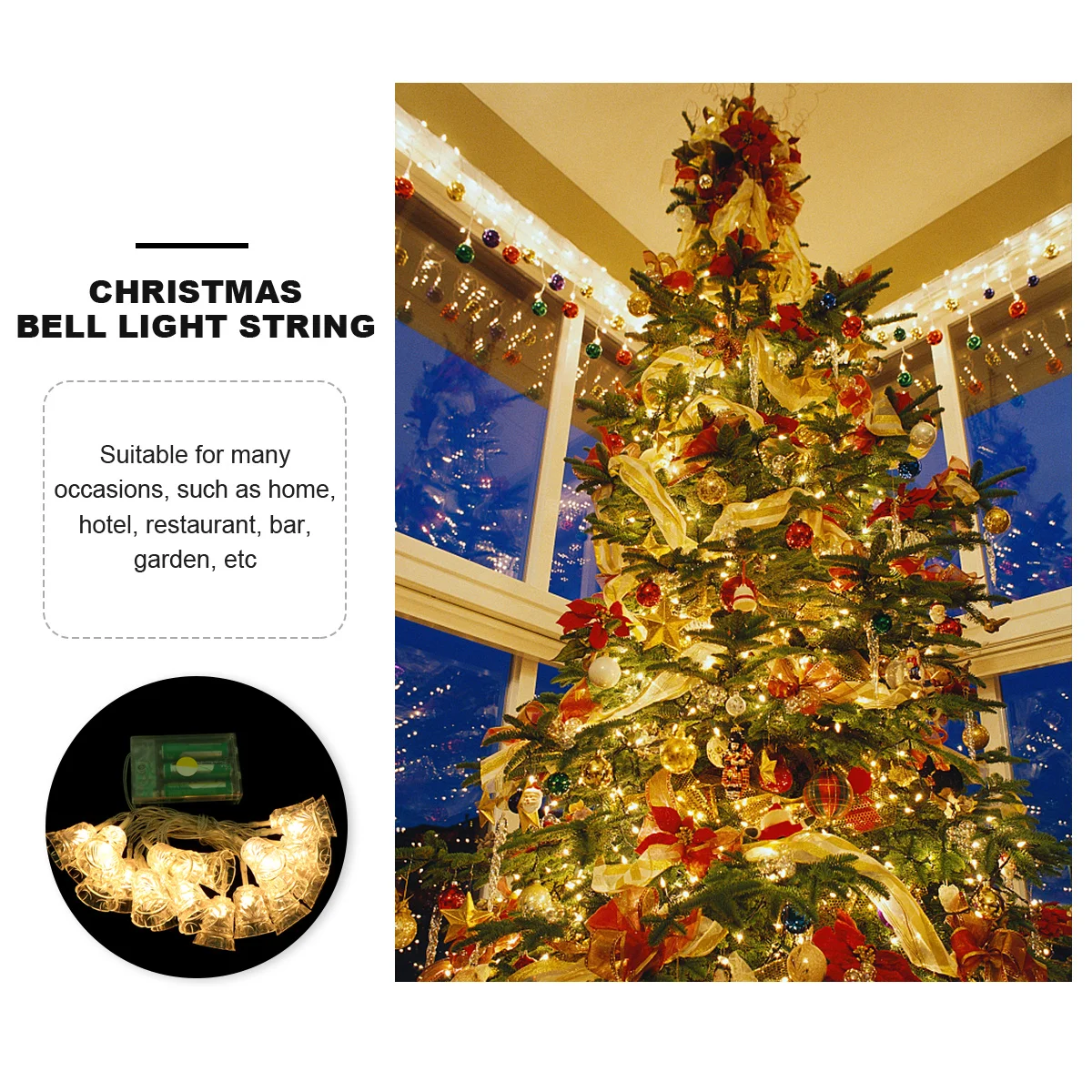 1Set Bell String Lights Environmentally Friendly LED Bell Pendant Hanging Lights Decorative for Christmas Party Home Garden Bar