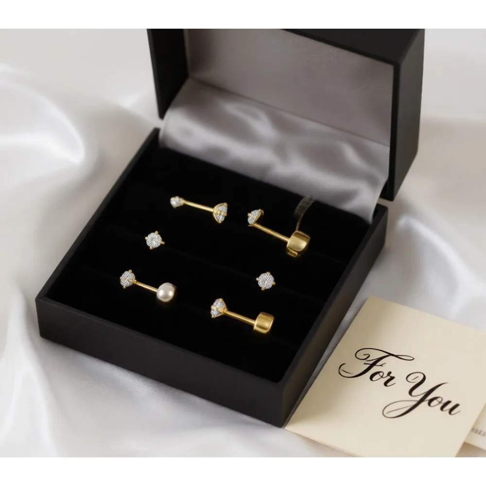 

8 пар миниатюрных сережек-гвоздиков с плоской задней частью, позолоченные 14-каратным золотом, из хирургической стали, гипоаллергенные, с фианитами 2 мм, 3 мм, 4 мм, для женщин и мужчин