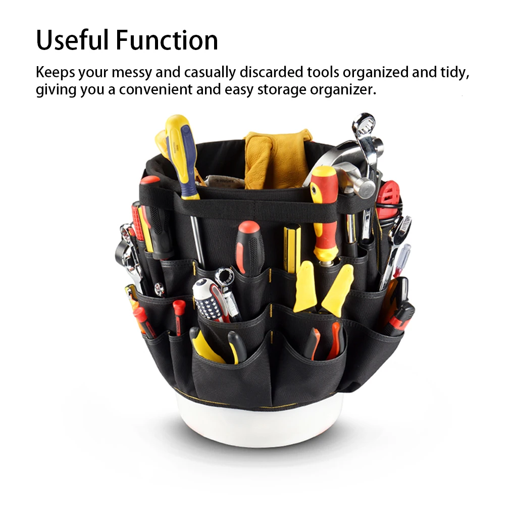 Garden Tool Bag Oxford Organizer Bucket Pouch Large Opening Multi-function Large Capacity Planting Props Basket Black