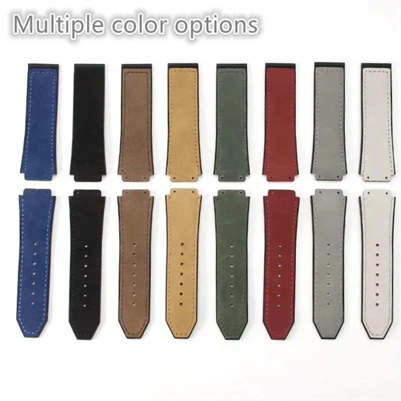 Convex Interface Silicone Men Watchband 26x19mm Genuine Leather Watch Strap For Hublot Classic Fusion Big Bang Series Frosting