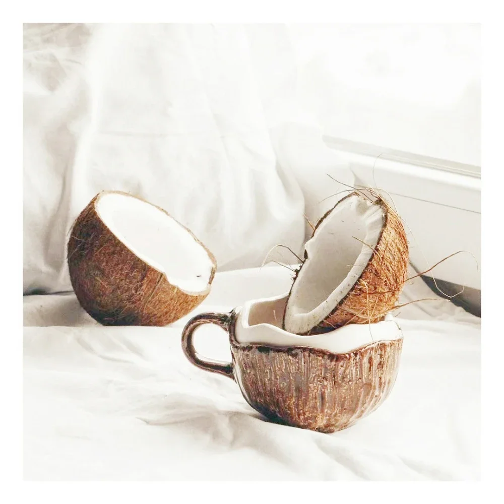 High appearance level ins Korean style retro hand-held irregular ceramic mark coconut cup coffee cup oatmeal breakfast water cup