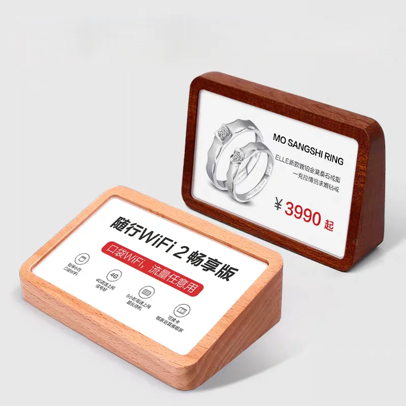 5 Pieces 78x38mm Wood Price Label Card Tags Ticket Holder Table Number Menu Card Holder Wood Acrylic Sign Holder Display Stand