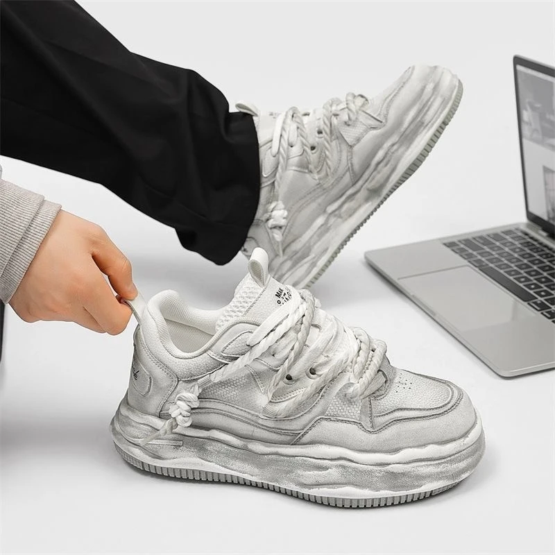 Unisex Vintage Y2K Dirty White Skate Shoes Punk Hip Hop Couple Sneakers Men Women Outdoor Casual Sports Shoes