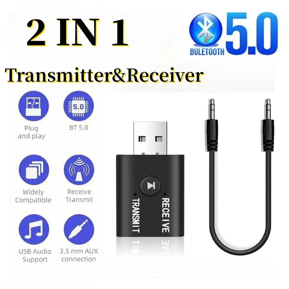 USB Bluetooth 5.0 Wireless Adapter 2 IN 1 Transmitter for Computer TV Laptop Speaker Headset Adapter Audio Bluetooth Receiver