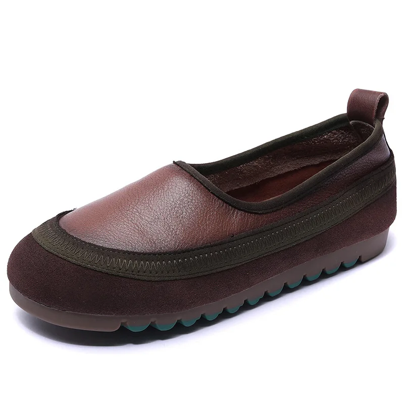 CINESSD Handmade Mixed-color Women Loafers Shallow Genuine Leather Casual Slip-on Flat Shoes Women Soft Bottom Comfort Loafers