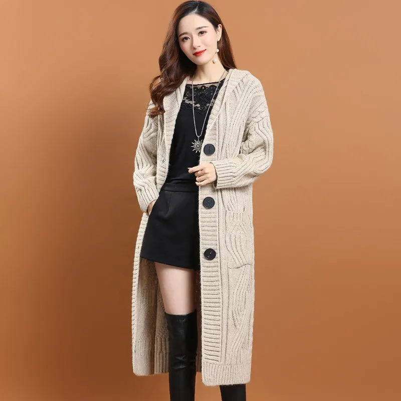 

Autumn and Winter 2024 New Fashion Hooded Mid Length Women Korean Loose and Casual Knitted Fried Dough Twists Sweater