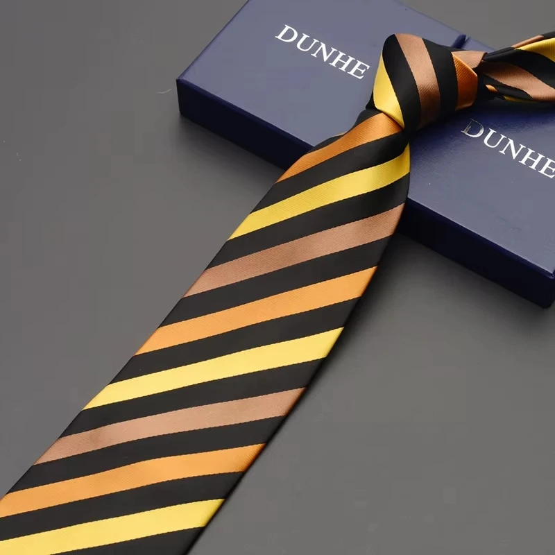 عالية الجودة 2025 موضة جديدة العلاقات رجال الأعمال 9 سنتيمتر البرتقال مخطط رابطة عنق حريرية ربطات العنق الزفاف للرجال المصممين العلامة التجارية مع صندوق هدية