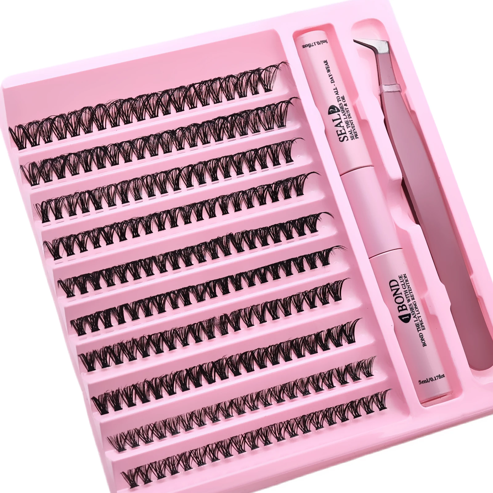 Lash Cluster Extension Kit DIY Individual False Eyelashes D Curl With Bonding Glue And Lash Tweezers Tool Wispy Fluffy Volume