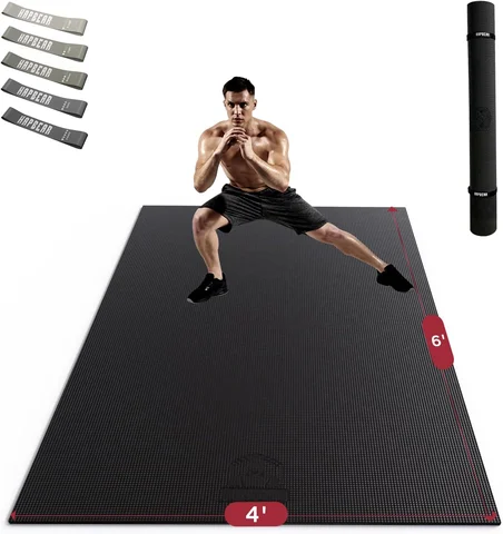 HAPBEAR 7'x5' Large Home Gym Mat 8mm Thick, High Density PVC Commercial Grade Fitness Flooring, Non Slip Shock Absorbing Durable Exercise Mat for CrossFit HIIT Cardio Strength Training, with Bands & Bag