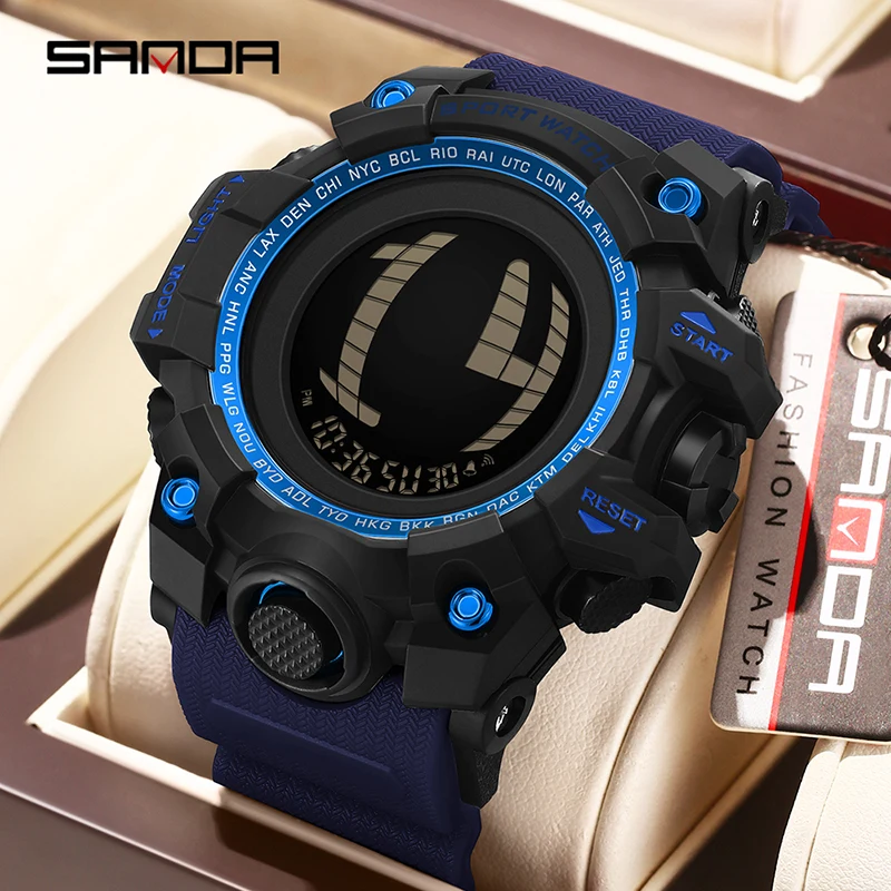 

SANDA 2200, модные мужские электронные цифровые часы, многофункциональные водонепроницаемые светодиодные студенческие электронные часы с обратным отсчетом, будильник