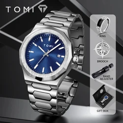 TOMI Luxury Business Men's Watch Gift Box Set High Quality Rose Gold Case Simple and Versatile Quartz Watch Relogio Masculino