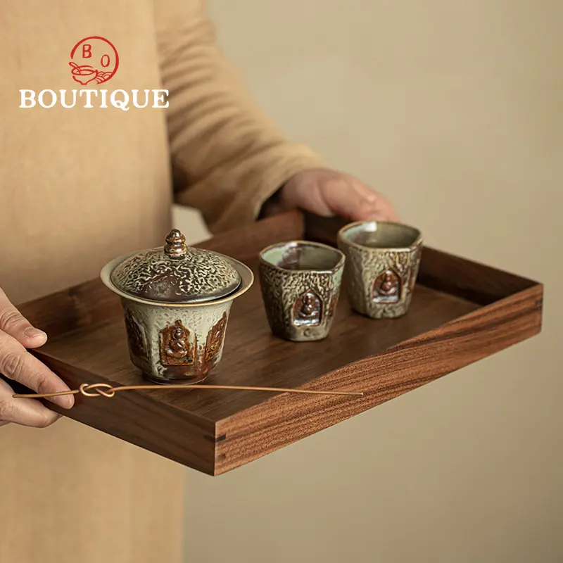 150ml Coarse Pottery Retro Dunhuang Tea Tureen Handmade Gaiwan Ercai Bowl Large Respect Teacup Tea Bowl Tea Cup Kung Fu Tea Set