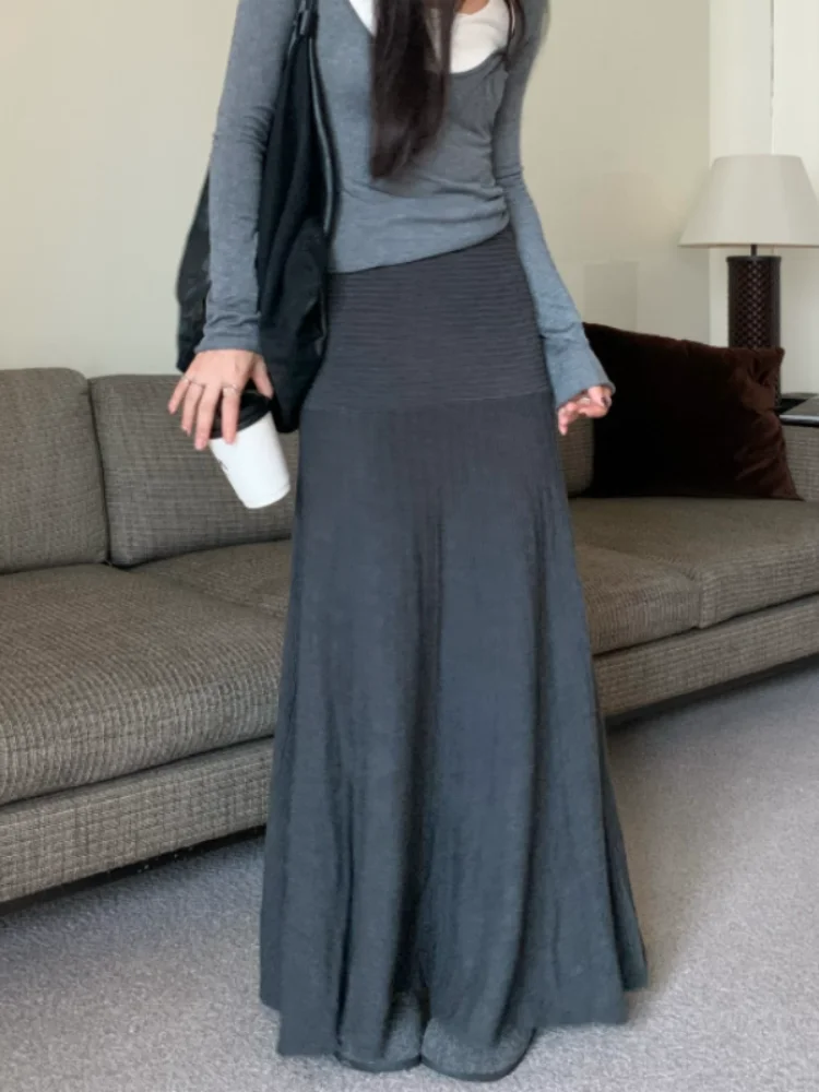 

Ele Bla Pleated High Waist Skirt Women's Winter Faion Bodycon Fi Tail Long Skirt Sli Design Sensation