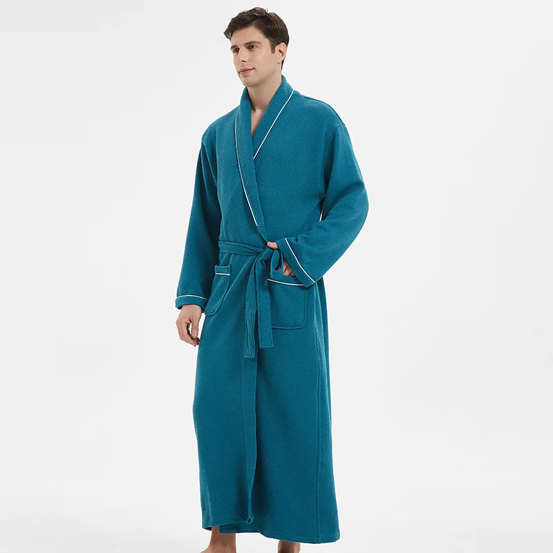 Männer der Waffel Bademantel Herbst Winter Lange Hülse Drehen Unten Homewear Festen Paar Morgenmantel Kimono Mit Schärpen Für Männliche