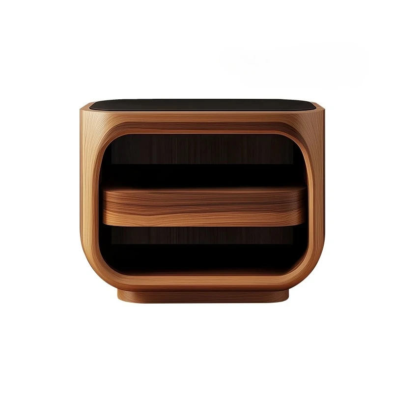 Italian minimalist bedside table small solid wood bedroom bedside table light luxury high-end walnut creative small side table