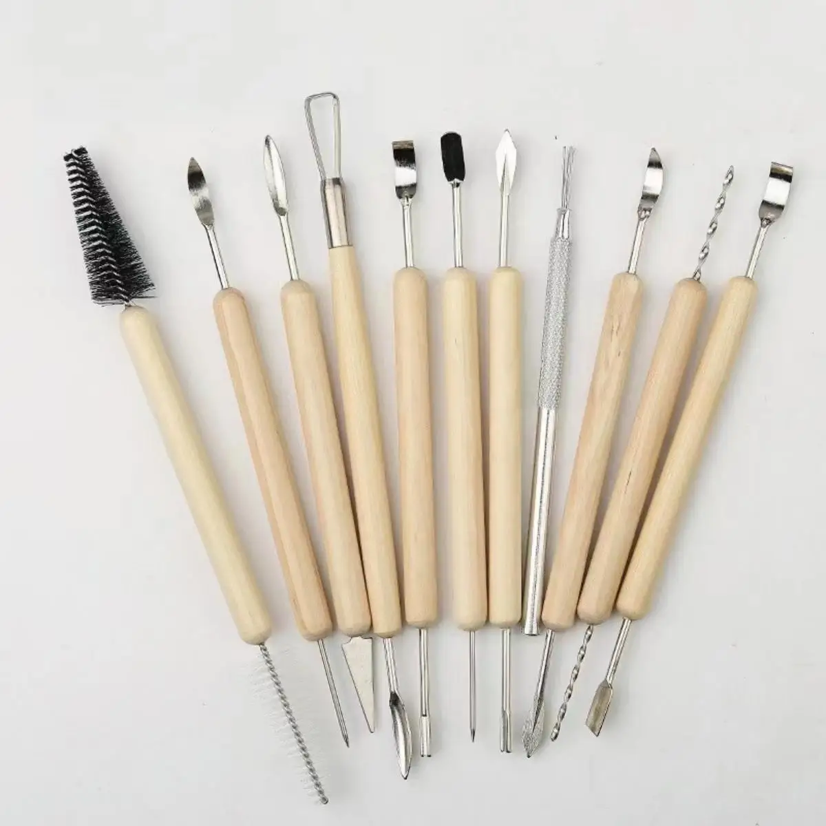 11Pcs Pottery Clay Sculpting Modeling Tool Set Double-Sided Ceramic Polymer Clay Carving Tools Kit With Smooth Wooden Handle